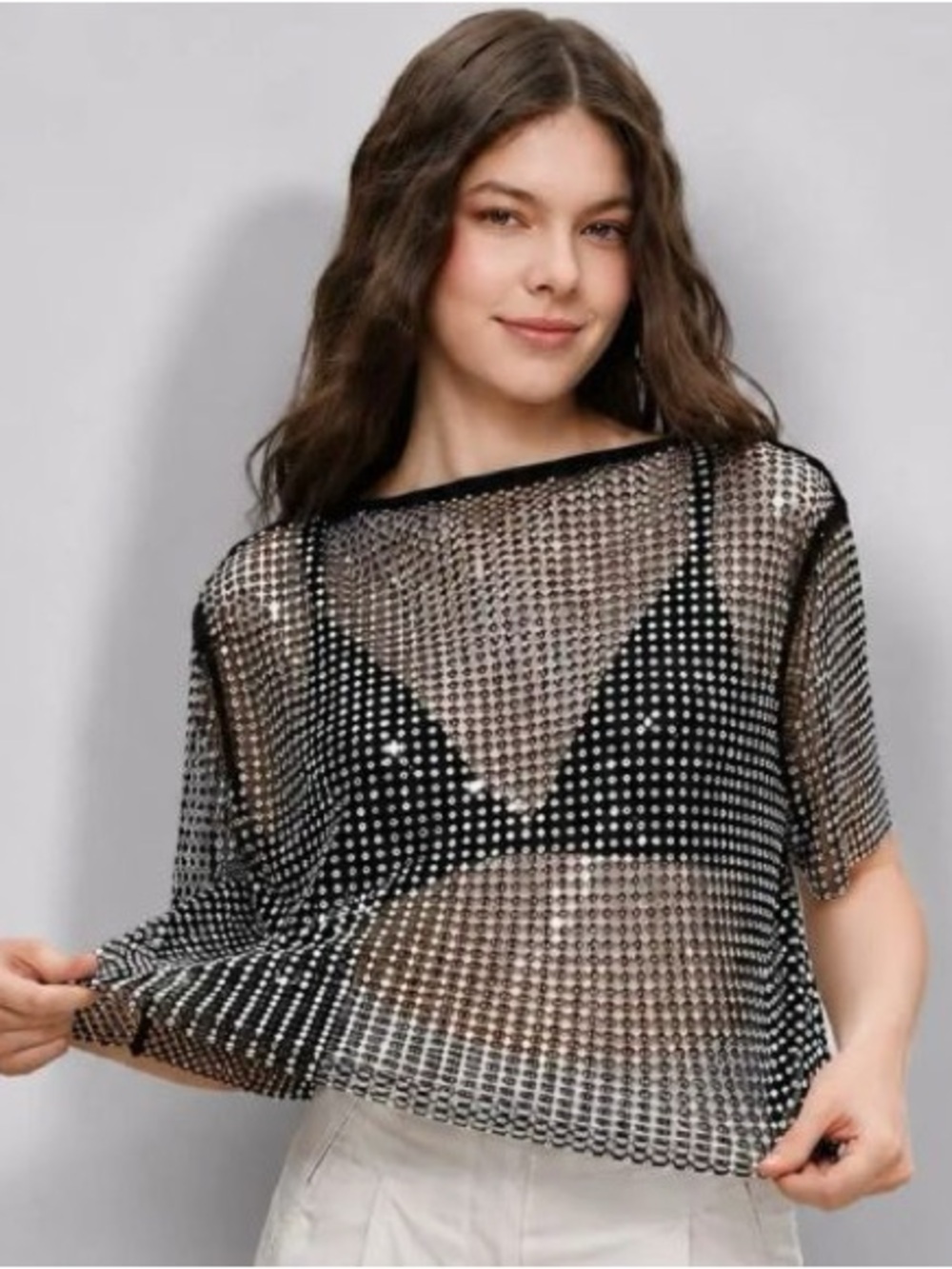 BRAND NEW WITH TAGS Black Rhinestone Mesh Cover Up Top